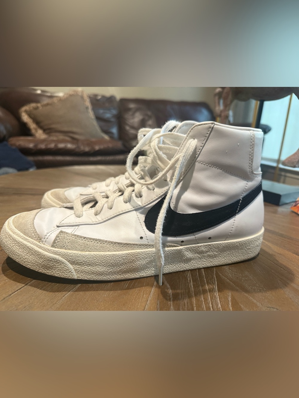 Nike White and Black High-Top Leather Sneakers